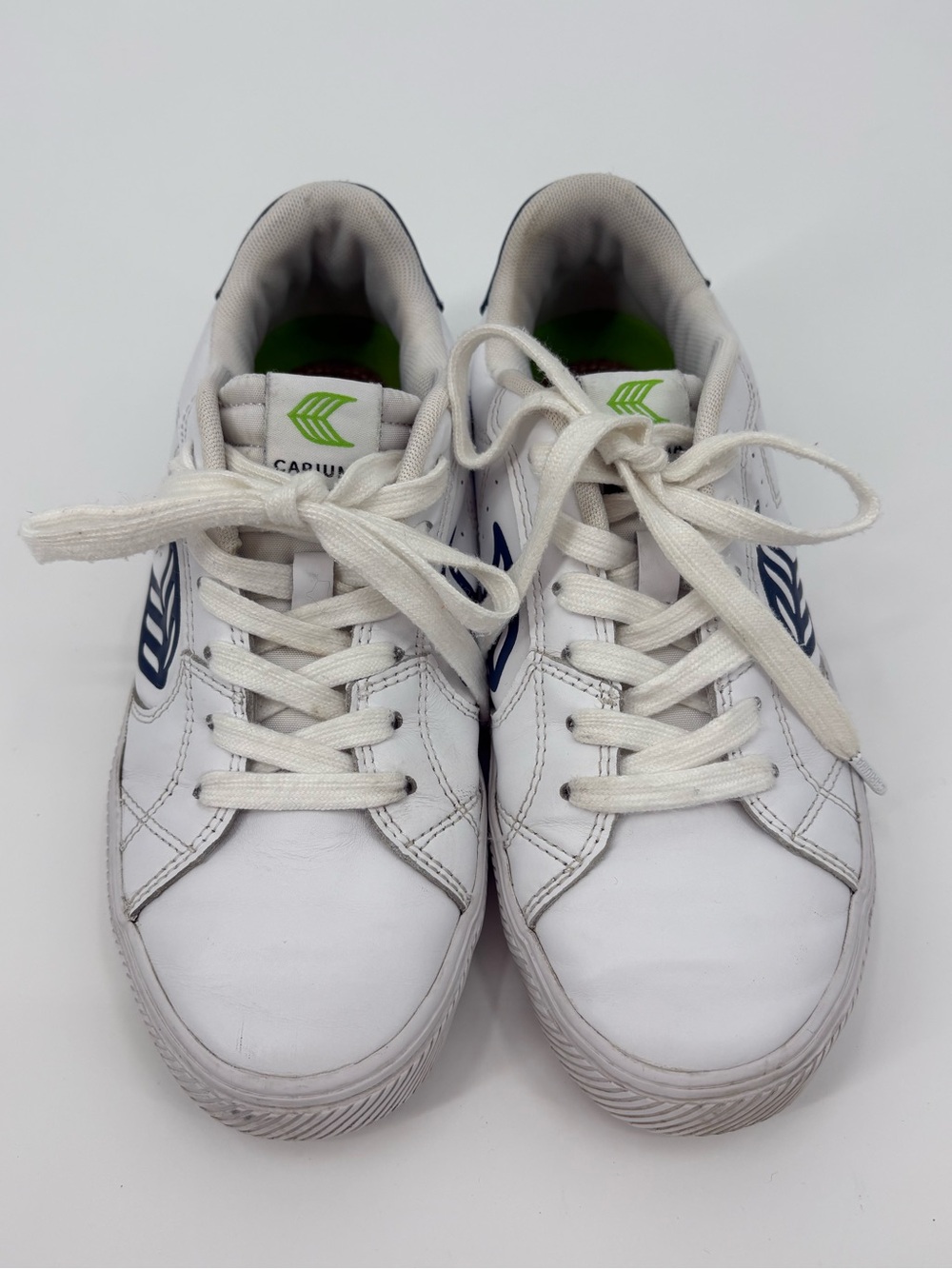 Cariuma Salvas White Leather Sneakers Blue Logo Unisex Women’s 7 Men’s 5.5 - Picture 6 of 15